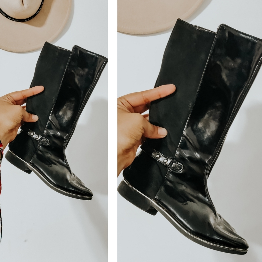 CHILDREN'S PLACE BLACK TALL RIDING BOOTS LEATHER SUEDE 12